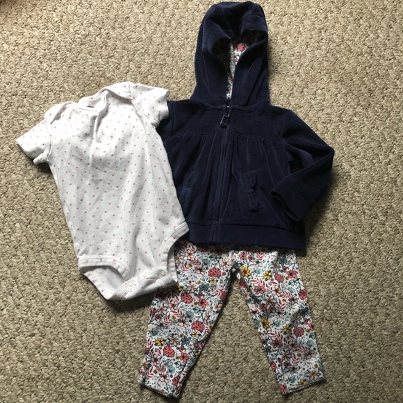 Baby Girl Navy Velour and Floral 3-Piece Set - Picture 1 of 5